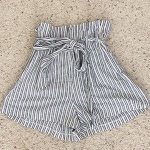 Versona blue and white striped paper bag shorts